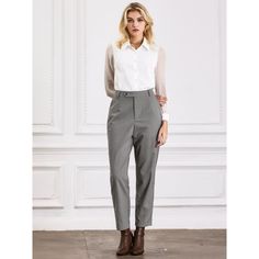 Keep your look professional and stylish in this pant from Hobemty featuring a houndstooth printed slant pocket button closure long length. Pair with solid shirts and high heels for a vintage office look. Focused on Ladies' Semi-Formal Wear - This pant can be a perfect addition to almost any outfit from formal to daily wear great for work meeting office businesses work casual daily dressing etc. The material composition is 65% Polyester, 33% Rayon, and 2% Spandex, ensuring a comfortable fit. Mach Fall Work Pants With Welt Pockets, Fall Dress Pants For Workwear With Button Closure, Tailored Fall Work Pants, Fall Business Casual Dress Pants With Button Closure, Classic Houndstooth Bottoms For Workwear, Button-up Workwear Bottoms With Pockets, Tailored Work Pants For Fall, Classic Houndstooth Pants For Business Casual, Classic Houndstooth Bottoms For Work