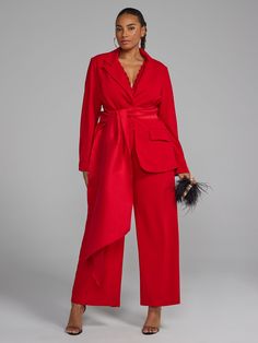 Red Pant Suit Women, Cocktail Attire For Women Plus Size, Suit Plus Size Women, Office Holiday Party Outfit, Office Party Outfits, Suits For Women Indian, Cocktail Attire For Women, Plus Size Suit, Waist Blazer