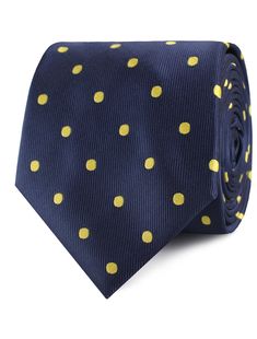 Navy on Large Yellow Dots Tie |Perfect Tie Men's Suit Neckties for Men | Mens Wedding Necktie Wide Ties Normal Width Handmade Gentlemen Accessories for Guys | Buy Online Shop Australia |Neckties Men's Fashion Classy Ties Navy Blue Yellow Polka Dots  |OTAA Navy Suit Posed With Gold White Dress, Luxury Navy Tie For Semi-formal Occasions, Luxury Navy Suit And Tie Accessories For Work, Luxury Navy Ties For Semi-formal Occasions, Necktie Design, French Museum, Gentlemen Accessories, Flower Lapel Pin, Polka Dot Tie