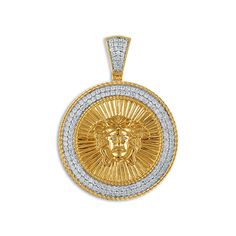 10KT Yellow Gold 1-1/2 CTW Round Diamond 35MM Medal Pendant-Chain Not Included Spiritual Coin-shaped Jewelry With Large Pendant, Symbolic Jewelry With Large Coin Pendant, Symbolic Coin-shaped Jewelry With Large Pendant, Symbolic Large Coin Pendant Jewelry, Spiritual Round Jewelry With Diamond Accents, White Gold Medallion Jewelry With 17 Jewels, Symbolic Round Large Pendant Jewelry, Symbolic Jewelry With Large Medallion Pendant, Symbolic Diamond Accents Pendant Jewelry