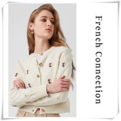 French Connection Kinsley Floral Embroidered Lambswool Cardigan In Vanilla Cream Size S Color : Cream, Pink, Green Front Button Closure Floral Embroidered 80% Lambswool 20% Polyamide Nylon New Without Tags !! Floral Sweater, Vanilla Cream, French Connection, Cream White, Cream Color, Sweaters & Cardigans, Vanilla, Sweaters For Women, Cream