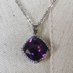 Ryze Enchanted Purple Cubic Zirconia .925 Sterling Silver 18" Necklace New With Bag! Length: 18" With 2.5" Extender. Msrp: $228 Silver Square Pendant Necklace For Anniversary, Fine Jewelry Silver Square Pendant Necklace, Sterling Silver Birthstone Necklaces For Parties, Silver Square Pendant Necklace Fine Jewelry, Silver Square Pendant Necklace In Fine Jewelry Style, Silver Cubic Zirconia Crystal Necklace As Gift, Sterling Silver Square Pendant Jewelry With Diamond Accents, Dazzling Sterling Silver Necklaces For Party, Sterling Silver Square Pendant Necklace