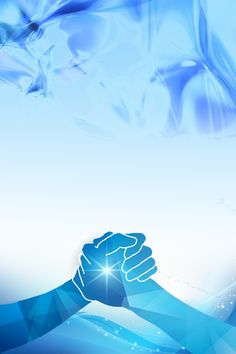 two hands are holding each other in front of blue and white background with stars on it