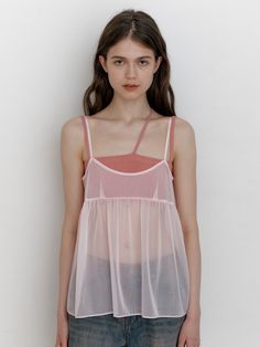 Sheer T Shirt, Chic Sleeveless Mesh Top With Built-in Bra, Stretch Sleeveless Mesh Top With Built-in Bra, Sleeveless Stretch Mesh Top With Built-in Bra, Feminine Sheer Camisole, Feminine Sheer Top With Spaghetti Straps, Sheer Stretch Camisole Top, Chic Sheer Camisole For Spring, Fitted Sheer Pink Mesh Top