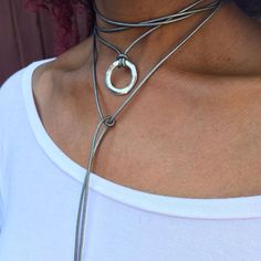 Y Necklace Long Necklace Lariat Necklace Leather Choker | Etsy Silver Adjustable Lariat Necklace Gift, Silver Long Necklace With Adjustable Cord, Silver Lariat Jewelry With Adjustable Cord, Bohemian Silver Necklace With Sliding Knot, Adjustable Lariat Necklace For Festival, Bohemian Lariat Necklace With Sliding Knot, Festival Lariat Choker Necklace With Adjustable Length, Handmade Adjustable Metal Lariat Necklace, Festival Adjustable Lariat Choker Necklace