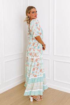 - This beautiful dress is garden party goals! - Fully lined material with an abstract print as well as a gingham print - Lace accents - A scoop cut neckline - Short, loose sleeves with elastic cuffs - A lace-up back - Hidden side pockets - A waistline with an elastic back - An ankle length hemline Measurements S : Bust 32", Hip 40", Length 44.5", Sleeve Length 12.5", Waist 30". M : Bust 34", Hip 42", Length 45", Sleeve Length 12.5", Waist 32". L : Bust 36", Hip 44", Length 45.5", Sleeve Length 1 Spring Patterned Maxi Dress For Garden Party, Patterned Maxi Dress For Spring Garden Party, Patterned Maxi Dress For Spring Brunch, Casual Patterned Maxi Dress For Brunch, Spring Vacation Turquoise Maxi Dress, Turquoise Maxi Dress For Vacation And Spring, Turquoise Maxi Dress For Spring And Summer, Turquoise Maxi Dress For Spring, Turquoise Boho Print Spring Dress