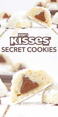 Snowball Kisses Cookies Recipe, Snowball Kiss Cookies, Secret Kiss Cookie Recipe, Chocolate Kisses Cookies, Hidden Kiss Cookies, Secret Kiss Cookies, Kiss Cookie, Kisses Cookies, Surprise Cookies