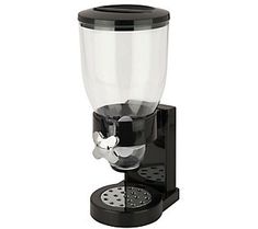 a black and white coffee maker with a glass container on the top, in front of a white background