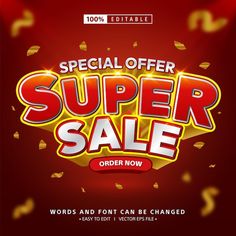 special offer super sale banner with gold confetti and streamers on red background