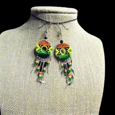 Rasta Ceramic Earrings: 2 1/2 Inches Ceramic Earrings, Ceramic Earring, Earrings Color, Green Yellow, Jewelry Earrings, Women Jewelry, Ceramics, Yellow, Green