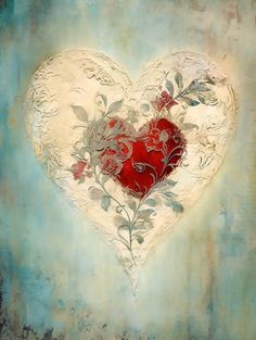 a painting of a heart with flowers on it