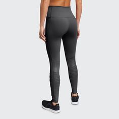 Alo Yoga moto-style performance leggings. Approx. measurements: 28" inseam; 37" outseam. Elastic waistband sits high on waist. Ribbed paneling through legs with matte shine fabric. Mesh detail below knee. Figure-forming fit. Cropped at ankles; pull-on style. Nylon/spandex. Combo, polyester/spandex. Machine wash cold. Imported. Stretch Functional Cargo Pants, Fitted Mid-rise Sportswear Pants, Modern Stretch Sports Bottoms, Modern Compressive Sports Bottoms, Fitted High-rise Sports Pants, Full Length Training Bottoms, High Waist Leggings For Sports, High Rise Fitted Functional Pants, Sporty High Rise Leggings