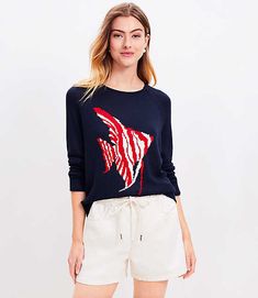 Starring a beautifully striped fish, this soft knit sweater is the perfect splash of summer style. Crew neck. Long sleeves.,Bullet1:Sweater weight: Midweight,Hit:Hit: Hits at hip,Imported:Imported,Fit:Fit: Relaxed — an easy shape that's just shy of loose,Length:23" long,Fabrication:100% Acrylic,Garment Care:Machine Washable Loft Fish Sweater Size 2XL Deep Space Blue Women's by Loft Size Regular - 2XL Deep Space Blue Women's 100%, Acrylic, Crew, Neck, Long, Sleeve, Pullover, Sweaters, Everyday, 1 Fish Sweater, Striped Fish, Nautical Sweater, Petite Sweaters, Coastal Grandmother, Hip Style, Easy Shape, Nautical Style, Detailed Sweater