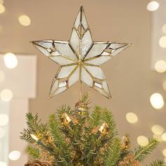 a christmas tree topper with a star hanging from it