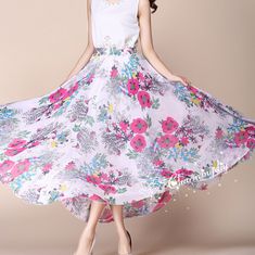 Rosy Flower Chiffon Skirt Long Maxi Sundress Beachdress Holiday Dress Women Summer Pleat Dress Beach Skirt Plus Size Dresses Detail Info: ❤ Color: as picture, rosy flower. More color choice link: https://www.etsy.com/listing/213656440/chiffon-dress-color-card?ref=shop_home_feat_1 you just note the color you want with order, we will make according to your note. ❤ Material: Chiffon Waist 60-100cm, Please choose the length according to your height! Please note your waist size with your order, thank Flowy A-line Floral Dress For Vacation, Bohemian Chiffon Dress For Summer Garden Party, Chiffon A-line Beach Dress, Flowy Sleeveless Chiffon Dress, Chiffon A-line Maxi Dress For Vacation, Multicolor Chiffon Dress With Flowy Skirt, Spring Flowy Chiffon Dress, Multicolor Floral Print Sleeveless Chiffon Dress, Flowy Floral Print Skirt For Vacation