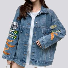 Indulge in luxury and trend with our 2023 Spring-Summer Collection's Vintage Back Print Denim Jacket! This oversized, y2k-style jacket is the perfect mix of modern fashion modes and timeless denim charm. With its intricate buttoned closure and artfully printed back, this jacket is not just a fashion statement, but a symbol of elegance and grandeur.Distinctive Features: Y2K Styling: The oversized, boxy shape of this jacket perfectly captures the essence of the iconic y2k fashion era. Artfully Pai Spring Streetwear Outerwear With Patches, Oversized Casual Outerwear With Patches, Casual Oversized Outerwear With Patches, Denim Blue Denim Jacket With Graphic Print, Relaxed Fit, Denim Blue Jacket With Graphic Print And Relaxed Fit, Relaxed Fit Denim Blue Denim Jacket With Graphic Print, Relaxed Fit Denim Jacket With Graphic Print, Spring Streetwear Denim Jacket With Patches, Spring Denim Jacket With Patches For Streetwear