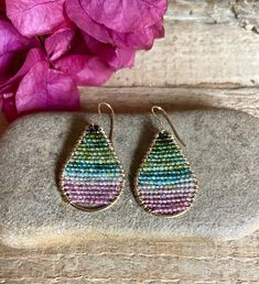 Bohemian Teardrop Jewelry With Ear Wire, Unique Beaded Teardrop Jewelry, Handmade Teardrop Beaded Earrings For Everyday, Faceted Pear-shaped Earrings For Gift, Handmade Pink Drop Jewelry, Bohemian Gemstone Teardrop Earrings, Everyday Beaded Teardrop Earrings, Bohemian Teardrop Pendant Jewelry With Ear Wire, Pink Beaded Teardrop Jewelry