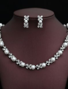 Bridal Jewelry Sets 1 set Imitation Pearl Rhinestone 1 Necklace Earrings Women's Elegant Korean Jewelry Set For Wedding Party Anniversary Silver Rhinestone Necklace For Wedding, Silver Alloy Rhinestone Necklace For Wedding, Wedding Jewelry Sets With Rhinestones, Alloy Rhinestone Necklace For Wedding, Elegant Pearl Necklace For Party, White Necklace For Wedding, White Alloy Necklace For Wedding, Elegant Alloy Bridal Necklace For Wedding, Formal Rhinestone Alloy Jewelry Sets