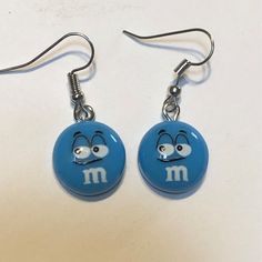 Fun Blue Drop Earrings, Playful Blue Nickel-free Jewelry, Blue Handmade Novelty Earrings, Handmade Blue Novelty Earrings, Casual Round Earrings For Gift, Personalized Fun Blue Jewelry, Fun Personalized Blue Jewelry, Fun Blue Nickel-free Jewelry, Blue Hypoallergenic Fun Jewelry