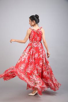 Chiffon Red Flower Long Party Dress Evening Wedding Lightweight Sundress Summer Holiday Beach Dress Bridesmaid Dress Maxi Skirt Detail Info: ❤ Color: Red flower as picture More color choice link: https://www.etsy.com/listing/213656440/chiffon-dress-color-card?ref=shop_home_feat_1 you just note the color you want with order, we will make according to your note. ❤ Material: Chiffon ❤ The dress doesn't limit the chest size and waist size, arm hole 45cm (if your upper arm circle circumference is mor Summer Wedding Chiffon Dress In Georgette, Spring Bohemian Georgette Dress, Chiffon A-line Maxi Dress For Vacation, Summer Wedding Chiffon Maxi Dress, Red A-line Chiffon Dress, Fitted Floor-length Chiffon Dress For Summer, Fitted Floor-length Chiffon Summer Dress, Elegant Georgette Maxi Dress For Beach, Summer Floor-length Chiffon Dress