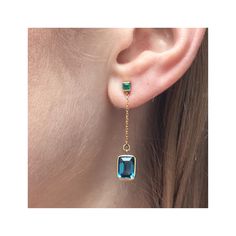 Emerald & Topaz chain Earrings – YI COLLECTION Elegant Blue Topaz Earrings With Gemstone Accents, Elegant Earrings With Blue Topaz And Gemstone Accents, Elegant Long Drop Gemstone Jewelry, Elegant Emerald Earrings, Elegant Gemstone Linear Earrings For Formal Occasions, Elegant Gemstone Linear Earrings For Formal Events, Blue Emerald Gemstone Earrings, Formal Gemstone Dangle Linear Earrings, Modern Blue Topaz Earrings For Gift