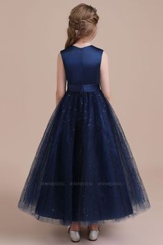 BMbridal A-Line Chic Bow Tulle Flower Girl Dress Online | BmBridal Starfall Wedding, Navy Flower Girl Dress, Fairy Flower Girl, Beach Flower Girl, Navy Blue Flower Girl Dresses, Beach Flower Girls, Beach Flower Girl Dresses, Blue Flower Girl Dress, Kids Bridesmaid Dress