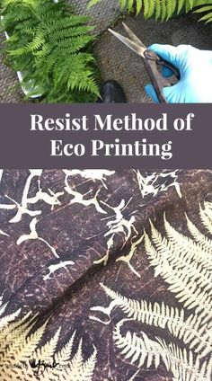 a person cutting fabric with scissors on top of it and ferns in the foreground