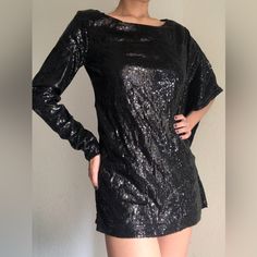 Cute Black Sequin Top With Long Sleeve And Bat Wing. Brand Is New York And Company. Size Xs. Never Worn. Fitted Black Sequin Dress For Fall, Black Mini Sequin Dress For Party Season, Black Sequin Mini Dress For Party Season, Glamorous Black Sequin Dress For Fall, Black Sequin Mini Dress For Winter, Black Stretch Sequin Dress Glamorous, Black Fitted Long Sleeve Sequin Dress, Black Mini Dress With Sequins For Night Out, Black Stretch Sequin Party Dress