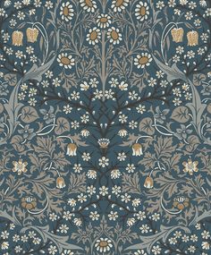 Sample Victorian Garden Peel-and-Stick Wallpaper in Aegean Blue & Warm Stone Aegean Blue, Chic Interior Design, Victorian Garden, Arts Crafts Style, Organic Pattern, British Heritage, Wallpaper Direct, Paper Wallpaper, More Wallpaper