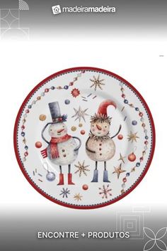 a plate with two snowmen on it