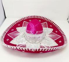 Pink sombrero with silver  trim very authetic classic from mexico , ,and real rancheros used to wear this hat back in the day for fancy fiestas and serenatas ,  size 22 inches diameter x8  inches tall  made with  felt fabric sombrero  and sequins  chin strap built in Adult  sizes real authentic we sell wholesale and we sell to other  many online sellers   we sell no cheap knock offs imitations from china just real mexican products directly from the skilled  artisan craft worker MY WHOLE SELECTIO Charro Hat, Mariachi Hat, Pink Cat Hat, Charro Quinceanera Dresses, Women Boss, Creative Women, Women Cosplay, Costume Women, Pink Power