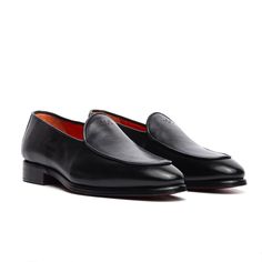 Comfortable Handmade Black All Leather Slip On Loafer Casual Or Dressy Look Leather Insole Low Top Non Slip Detail Black Leather Luxury Tassel Loafers, Luxury Black Leather Tassel Loafers, Timeless Black Slip-on Loafers, Black Calf Leather Tassel Loafers For Galas, Classic Loafers With Red Sole For Business, Classic Business Loafers With Red Sole, Black Calf Leather Loafers With Rubber Sole, Black Calf Leather Tassel Loafers For Work, Designer Black Leather Tassel Loafers