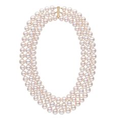 A statement piece of this size - a triple strand of 9.5-10.5 mm pearls - would even make Jackie Onassis blush. This superb-quality, large three-row pearl necklace is fit for a first lady. When you admire this triple strand of fine pearls in front of the mirror for the first time, one thing will be unmistakable - nothing quite compares to full triple strand of white pearls. You will look radiant wearing them. The pearls are 9.5-10.5 mm in size, which is already considered large for freshwater pea Fine Pearl Jewelry, Cultured Pearl Necklace, Freshwater Pearl Necklace, White Freshwater Pearl, Pearl Types, Freshwater Pearl Necklaces, Dream Jewelry, Pearl Size, Up Girl