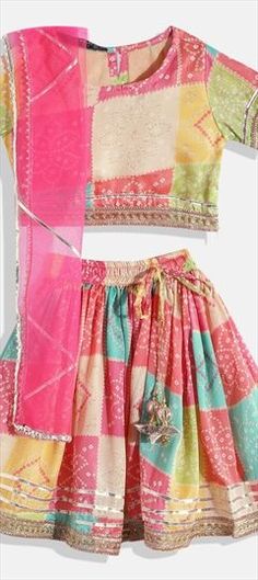 Multicolor color Kids Lehenga in Cotton, Net fabric with Bandhej, Gota Patti, Lace, Printed work : 1827980 Wedding Multicolor Palazzo Set With Motifs, Multicolor Motif Palazzo Set For Wedding, Multicolor Palazzo Set With Motifs For Wedding, Multicolor Wedding Palazzo Set With Motifs, Traditional Drape Multicolor Palazzo Set For Navratri, Multicolor Palazzo Set With Unstitched Blouse And Traditional Drape, Navratri Multicolor Palazzo Set With Unstitched Blouse, Traditional Drape Palazzo Set With Bandhani Print In Pink, Wedding Multicolor Palazzo Set With Unstitched Blouse