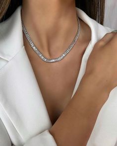 Timeless, water resistant, minimalist Daphne Silver or Gold Diamond Necklace. Luxurious jewelry to be worn and enjoyed every day. Pretty Jewelry Necklaces, Thoughtful Gifts For Her, Diamond Tennis Necklace, Enamel Bangle, Gold Diamond Necklace, Tennis Necklace, Necklace Gift, Jewelry Plate, Chain Link Bracelet