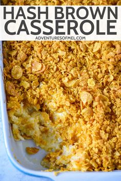 hash brown casserole in white baking dish, scooped out Cheesy Hash Brown Casserole, Hashbrown Casserole Easy, Cheesy Hashbrown Casserole, Cheesy Hashbrowns, Hashbrown Casserole, Shredded Potatoes, Hash Brown Casserole, Side Dish Recipes Easy, Easy Side Dish