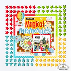 a scrapbook cover with colorful stars and the words'magic memories'on it