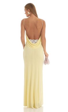 Mira Lace Open Back Maxi Dress in Yellow | LUCY IN THE SKY Light Yellow Prom Dress, Yellow Formal Dress, Light Yellow Dresses, Silk Yellow Dress, Yellow Long Dress, Silk Prom Dress, Yellow Bridesmaid Dresses, Low Back Dresses, Prom Dresses Yellow