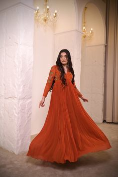 Anarkali suit usa /rust orange anarkali kurta full sleeve  / Indian dress with ful sleeve /embroidered anarkali/Indian dresses /mehendi outfit anarkali dress / orange designer anarkali         Looking for a perfect indian dress/anarkali/suit sets that are trendy, unique and easy to carry !! yess, You are at the right place. we carry such versatile pieces of anarkalis and suit sets, kurtas that really let you stand out in any occassion !!      featuring this beautiful georgette anarkali in beautiful rust orange that has heavy gear and the simple multi thread hand  embroidery at the body and sleeves  as shown with full  sleeve  !! A very classy, beautiful yet unique look makes your occasion so Perfect !! it comes with matching georgette dupatta !!Ready to ship in USA !! can be customized in Festive Kurta With Sheer Dupatta And Long Sleeves, Festival Kurta With Sheer Dupatta And Long Sleeves, Navratri Long Sleeve Salwar Kameez With Sheer Dupatta, Festival Long Sleeve Kurta With Sheer Dupatta, Designer Long Sleeve Anarkali Set With Resham Embroidery, Eid Anarkali Set With Long Sleeves, Semi-stitched Long Sleeve Anarkali Set For Diwali, Diwali Long Sleeve Semi-stitched Anarkali Set, Eid Long Sleeve Anarkali Set With Dupatta