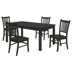 a black table and four chairs on a white background