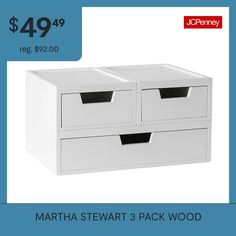 Organize a multitude of supplies and accessories with this set of 3 Martha Stewart Weston wooden organizer boxes with drawers a stylish way to keep all of your surface's clutter-free. Comprised of strong and durable engineered wood, these elegant storage solutions will endure years of use in most any environment from your desktop to your bathroom vanity. The removable drawer features a trapezoidal cutout for easy opening and closing and may be removed completely to suit your needs. A stackable … Box With Drawers, Wooden Organizer, Organization Boxes, Desktop Organization, Wood Box, Clutter Free, Wood Boxes, Martha Stewart, Engineered Wood