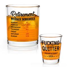 PRICES MAY VARY. RETIREMENT GIFTS : Retirement will usher in another stage of life, and retirement does not mean that your life is boring. Our retirement weekly schedule whiskey shot glass set reminds you that after you retire, there will be plenty of time to do whatever you want, and you can arrange your day however you want! PREMIUM MATERIAL GLASS: The size of the retirement weekly schedule whiskey glass and retirement shot are 10 oz and 2 oz. Retirement gifts whiskey shot glasses are made of Retirement Party Ideas For Men Construction, Couples Retirement Gifts, Retirement Gift For Men, Police Retirement Gift Ideas, Retirement Basket Ideas For Women, Retirement Gifts Men, Retirement Gift Ideas For Men, Retirement Gifts For Women Coworker, Military Retirement Parties