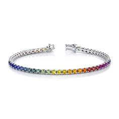 14k White Gold Sapphire Bracelet Luxury Multicolor Gold Bracelet, Luxury Multi-stone Gold Bracelet, Elegant Formal Multicolor Tennis Bracelet, Elegant Multicolor Tennis Bracelet For Formal Occasions, Elegant Multicolor Bangle Tennis Bracelet, Elegant Multicolor Jubilee Tennis Bracelet, Elegant Multicolor Tennis Jubilee Bracelet, White Gold Multi-stone Round Bracelet, Luxury Multicolor Formal Bracelets