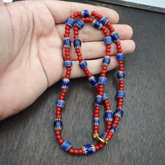 Antique Vintage Venetian White Heart And Blue Chevron Trade Beads Necklace W5 Antique Venetian White Heart And Blue Chevron Trade Beads Necklace. Old Venetian red white heart beads. They were made at the turn of the 20th century in Italy as trade beads for Africa. The color is superb and they feel wonderful. Vintage African Trade Beads. They make a beautiful and unusual necklace. The Red WhiteHeart beads mentioned are a specific type of Venetian bead. They are known for their red core with a Red Core, Unusual Necklace, African Trade Beads, Blue Chevron, Trade Beads, The 20th Century, White Heart, Heart Beads, Beads Necklace