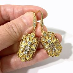 "A pair of Gatsby Art Deco wedding bridal earrings with 1920s vintage style wedding inspired geometric details. These stunning, lightweight earrings are made of sparkly clear cubic zirconia with silver rhodium white or yellow or rose gold plated tarnish-resistant hooks. Earrings are about 1 3/4\" (4.5cm) with hooks. * We offer 2 earring lengths of the same design. Listed here are the shorter ones. View matching pieces or similar designs at https://etsy.me/2Mu6wjC Matching brooch pin at https://e Art Deco Dangle Earrings For Vintage Events, Art Deco Dangle Jewelry For Vintage Events, Art Deco Earrings For Vintage Events, Vintage Chandelier Earrings For Anniversary, Art Deco Dangle Bridal Earrings For Anniversary, Art Deco Bridal Dangle Earrings For Anniversary, Vintage Crystal Drop Earrings For Anniversary, Art Deco Chandelier Earrings For Formal Occasions, Art Deco Dangle Bridal Earrings For Formal Occasions