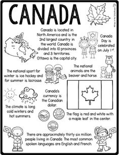 the canadian flag and canada's symbols are shown in this worksheet for kids