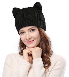 Women's Hat Cat Ear Crochet Braided Knit Caps - Black - CP11QAD2YQF - Hats & Caps, Women's Hats & Caps, Skullies & Beanies  #womenscaps #womenhats #womenfashion #outfits #Skullies & Beanies Cat Ear Crochet, Knit Caps, Cat Ears Hat, Cat Beanie, Cat Earrings Studs, Knitted Cat