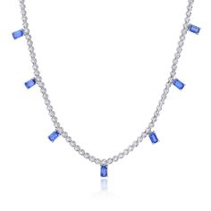 Gemstone: 2.87 Carats of Blue Sapphires, 1.2 Carats of G-H Color White Diamonds Metal: 11.3 of 18K Rose, White or Yellow Gold Closure: Lobster Claw Measurements: 16" w/ 2.5" of Adjustment Sapphire Diamond Necklace, Diamond Monogram, Bolo Necklace, Horseshoe Pendant, Emerald Blue, Rainbow Sapphires, Diamond Tennis Necklace, Diamond Necklaces, Gem Necklace