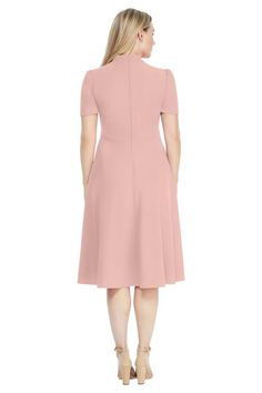 TIE NECK FIT AND FLARE – Maggy London Pink Day Dress, Pink Day, Shell Pink, Illusion Dress, Maggy London, Ladies Of London, Day Dress, Sleek Look, Office Outfits