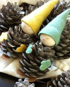 an image of pine cones with gnomes on them